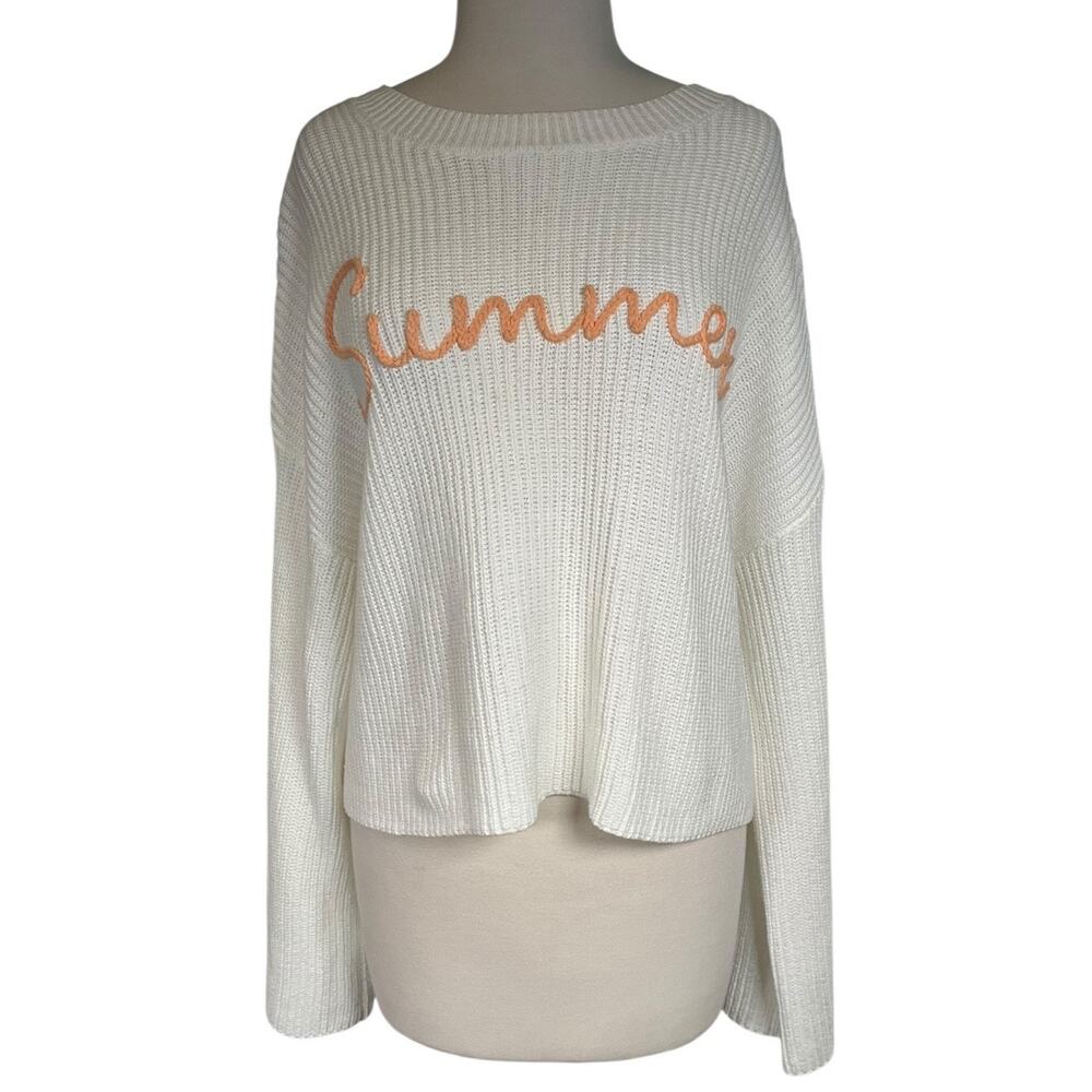 Moon Madison Summer Sweater XL White Knit Crop Oversized Beach Pullover Women